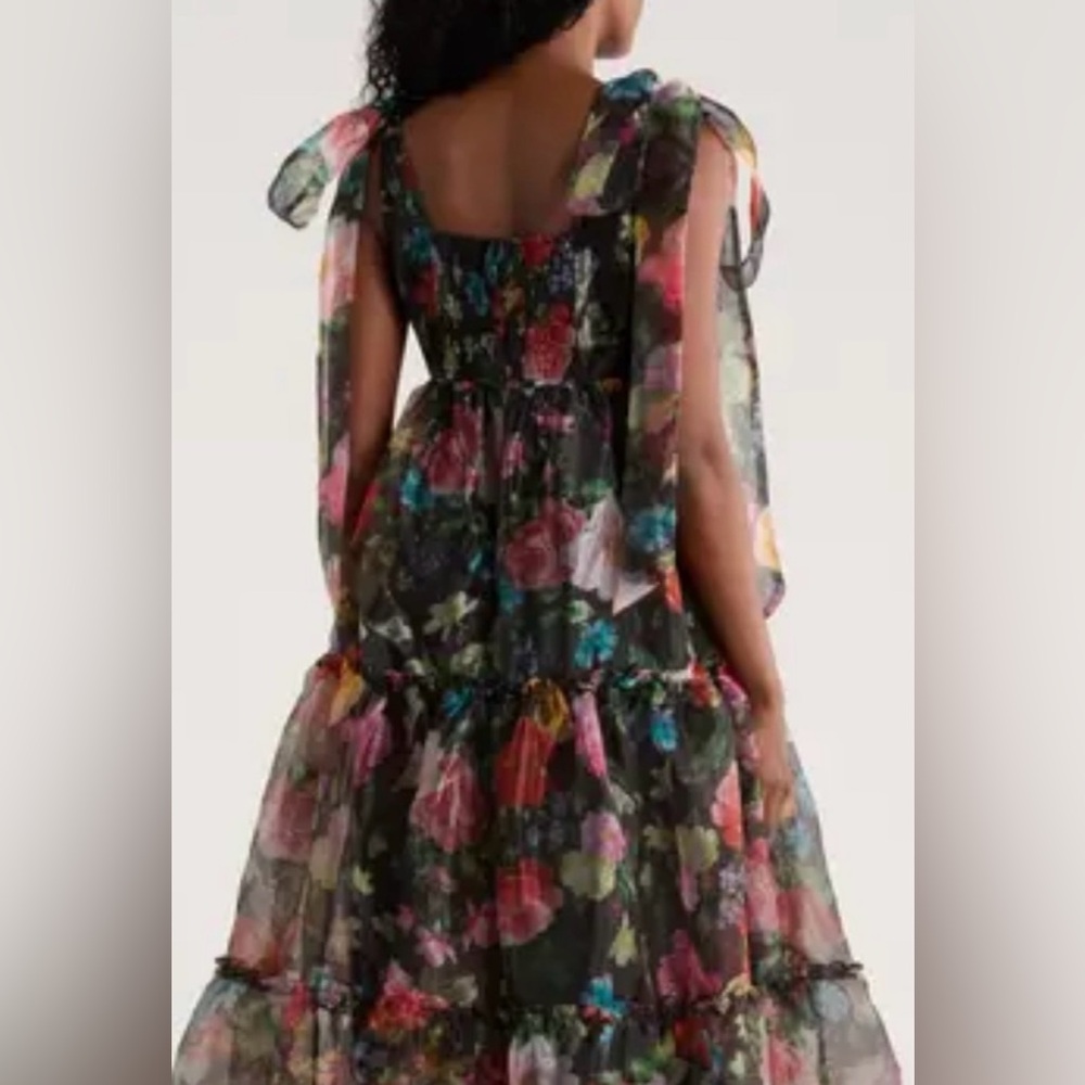 Chelsea28 Black and Multicolor Floral organza Maxi Dress - Picture 3 of 9